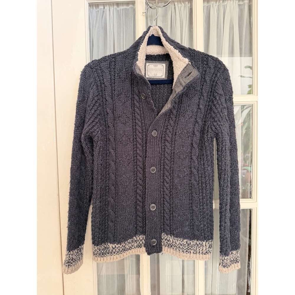 Zara Navy Cardigan with Cream Sherpa Trim